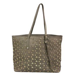 490239O Jimmy Choo Tote Bag Sasha Star Studs Gray Leather W Gold Stars Euc